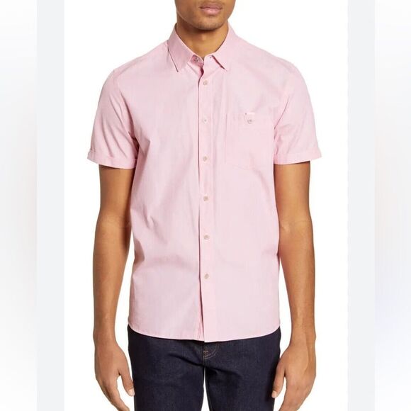 Ted Baker 6/XL Red Sayhi Micro Pin Stripe Short Sleeve Button Shirt - Picture 1 of 16